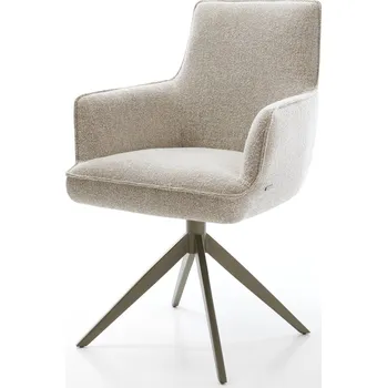 Jídelní židle DELIFE Jídelní židle Heira-Flex s područkami tkanina Měkký béžová široká křížová podnož Titanová barva 360° otočný houpací funkce taštičkové pružiny