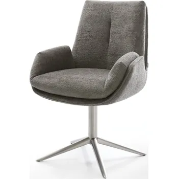 Jídelní židle DELIFE Jídelní židle Clea-Flex bouclé měkký tmavě béžová křížová podnož nerezová ocel 360° otočný houpací funkce