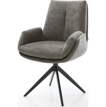 Jídelní židle DELIFE Jídelní židle Clea-Flex bouclé měkký tmavě béžová křížová podnož široká černá 360° otočný houpací funkce