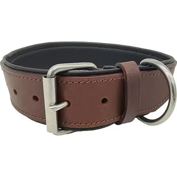 Obojek pro psa Anadi Obojek z luxusní voskované kůže Luna hnědočerný s nerezovým kováním, 4 cm × 42, 5 - 52, 5 cm