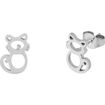Náušnice Náušnice z nerezové oceli kočka - 1 stříbrná