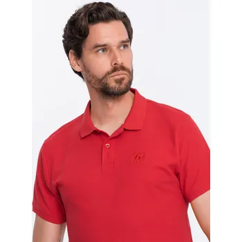 Pánská móda Pánská polokošile z piké úpletu - červená V22 S1374 - XL