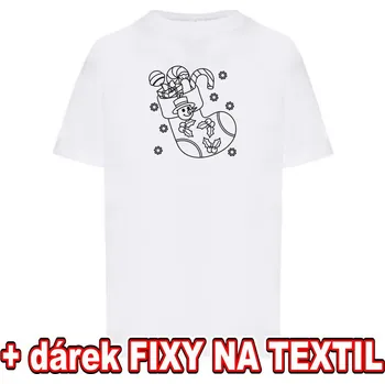 omalovánky Dětské vánoční tričko k vymalování - Vánoční ponožka s dárky + 6ks Fixy na textil