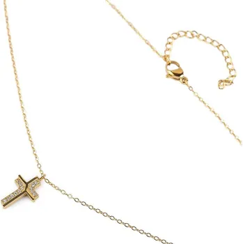 Náhrdelník Náhrdelník z nerezové oceli křížek s broušenými kamínky - zlatá