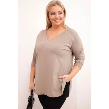 Dámská halenka Dámská bavlněná blůza Plus Size s výstřihem do V a ohrnovacími rukávy fango UNI