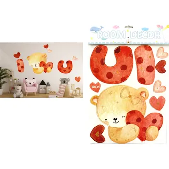 Samolepící dekorace Nálepky na zeď, pěnové MEDVÍDKY SRDÍČKA na blistru 48x31,5 cm