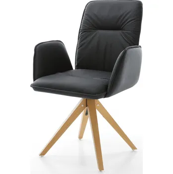 Jídelní židle DELIFE Jídelní židle Vinja-Flex pravá kůže černá dřevěná podnož hranatá přírodní