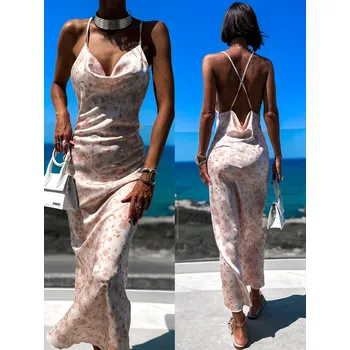 Dámské šaty Béžové lesklé elegantní šaty DRAKSEN Velikost: ONESIZE