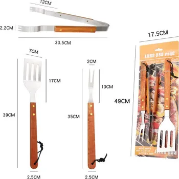 Příslušenství pro gril Sada grilovacích nástrojů s dřevěnou rukojetí – sada 3 ks na blistru 49 x 17,5 cm