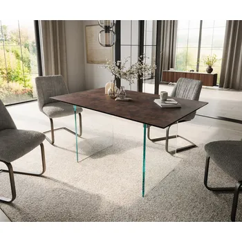Jídelní stůl DELIFE Jídelní stůl Edge 140x90 sklo hnědá vintage podnož sklo