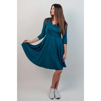 Těhotenské šaty Těhotenské a kojící šaty Fiori 3v1 petrolejové, 3/4 rukáv Velikost: L