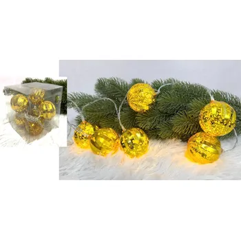 Vánoční dekorace Baterie lampičky BOMBKI LED 6 ks 5 cm 1 m ZLATÉ