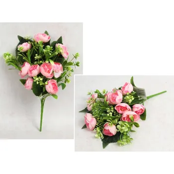 umělá květina Kytice PIWONIA s doplňky, výška 35 cm, 7 stonků (9 květů 4x2 cm) RŮŽOVÁ