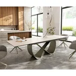 DELIFE Jídelní stůl Edge 200-300x100 keramika Laminam® Travertino Bianco krémově bílá Infinity kov titanová barva rozkládací