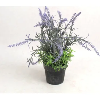 umělá květina Květina LEVANDULE bělená se zeleným bodátkem v černém květináči, výška 28 cm