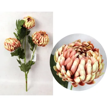 umělá květina Kytice CHRYZANTEMA výška 60 cm, 3 stonky (3 květy 13-10 cm) KORALOWA