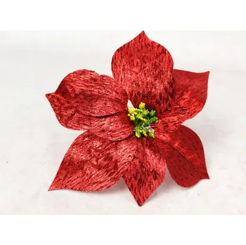 Vánoční ozdoba Květina vánoční hvězda, POINSECJA METALIZOVANÁ 21 cm ČERVENÁ