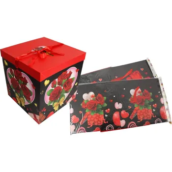 Dárková krabička Čtvercová dárková krabička RŮŽE, SRDÍČKA 22x22x22 cm MIX VZORŮ