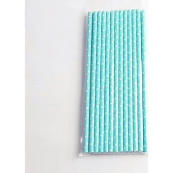 Jednorázové papírové brčka 19,7 x 0,6 cm, 25 ks, MODRÉ s BÍLÝMI TEČKAMI