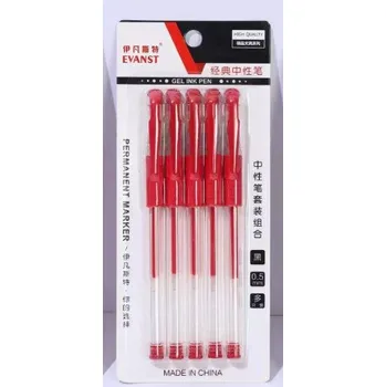 Pero s červenou náplní, gelové pero 14,5 cm, sada 5 ks na blistru