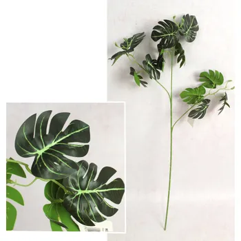 umělá květina Větvička MONSTERA výška 68 cm, 3 ramena ZELENÁ se světlým středem