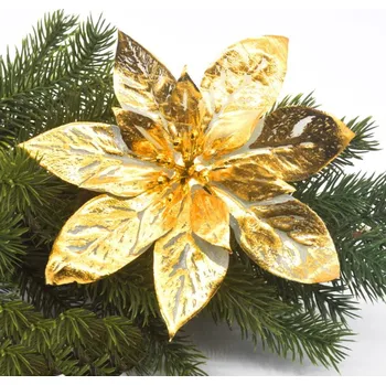 umělá květina Umělá květina BETLÉMSKÁ HVĚZDA – POINSECIA ZLATÁ plastová 15 cm