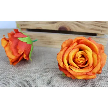 umělá květina Květinová hlavička RŮŽE 11x9 cm ORANŽOVÁ