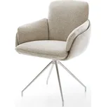 DELIFE Jídelní židle Luan-Flex s područkami látka Měkký béžová křížová podnož zúžená nerezová ocel