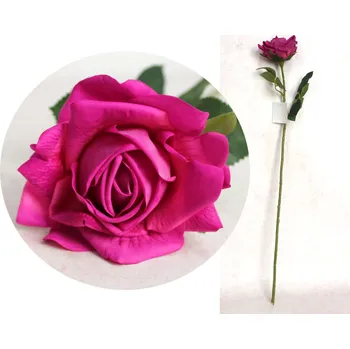 umělá květina Květina RŮŽE jednoduchá REAL TOUCH – jako živá, výška 43 cm (hlava 10x6 cm) RŮŽOVÁ
