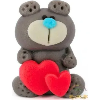 Přisada na vaření a pečení Figurka na dort medvídek šedý se srdíčky 5cm z kokosové hmoty - Fagos