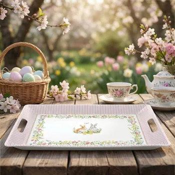 Melaminový tác s uchyty EASY LIFE 47 × 31 cm bílý / růžový