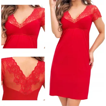 Dámská noční košile Červená Košile noční Donna Ivana s krátkým rukávem a krajkou, velikost M