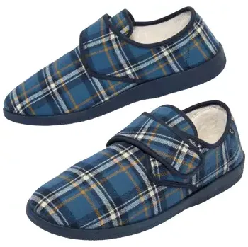 Pánské pantofle Atlas For Men Papuče na suchý zip zateplené umělou kožešinou, Kostkovaná, Velikost 43 V0200