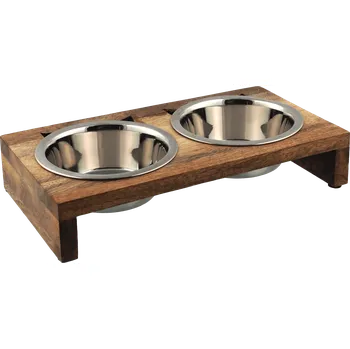 Miska pro psa Magic Cat Nerez s dřevěným stojánkem 2x 400 ml