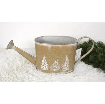 Vánoce Kovová KONEWKA zimní vzor 40x16x11,5 cm - KRÉMOVÁ