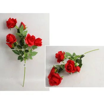 umělá květina Květina RŮŽE výška 69 cm, 3 ramena (4 květy 10x8 cm + 2 poupata) ČERVENÁ