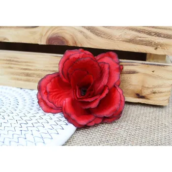 umělá květina Květina RŮŽE 10 cm – ČERVENÁ s černým lemováním