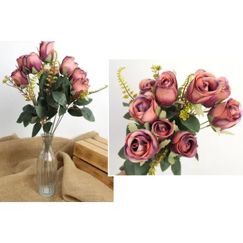 umělá květina Kytice RŮŽE nerozvinutá výška 50 cm 11 stonků (11 květů 5,5x4 cm) RŮŽOVĚ-FIALOVÁ