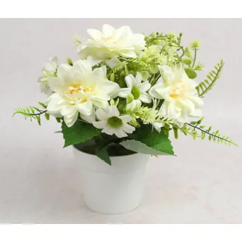 umělá květina Květina DALIE v bílém květináči, výška 21 cm (květina 8x2 cm) SMETANOVÁ