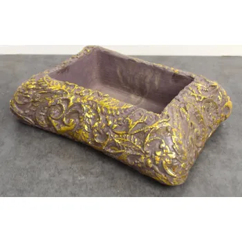 Obal na květináč Betonový obal PROSTOKĄTNA 21x16,5x6 cm HNĚDO-ZLATÝ