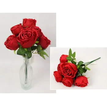 umělá květina Kytice RŮŽE výška 37 cm, 7 stonků (7 květů 8x5 cm) ČERVENÁ