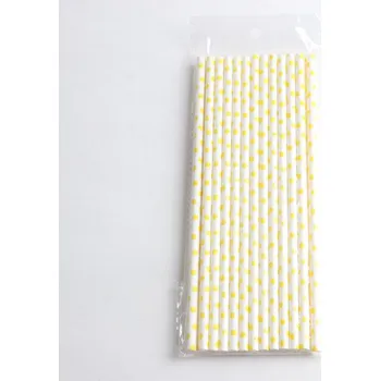 Jednorázové papírové brčka 19,7 x 0,6 cm 25 ks BÍLÉ se ŽLUTÝMI TEČKAMI