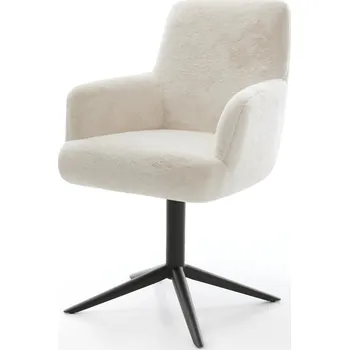 Jídelní židle DELIFE Jídelní židle Heira-Flex s područkami plyšový manšestr krémovo-bílá křížová podnož černá 360° otočný houpací funkce taštičkové pružiny