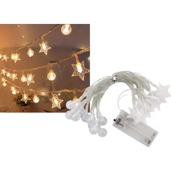 Vánoční dekorace Baterieové vánoční světýlka HVĚZDIČKY, KULIČKY 20 LED - 3 m bílé teplé