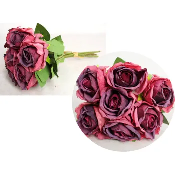 umělá květina Kytice svazek SUŠENÁ RŮŽE výška 29 cm (6 květů 5x6 cm) BORDÓ