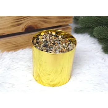 Květináč l Kryt, dekorativní květináč s kamínky a polystyrenem ZLATÝ plast 10x10 cm