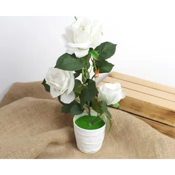 umělá květina Květina RŮŽE v plastovém květináči, výška 38 cm (3 květy 12 cm) BÍLÁ