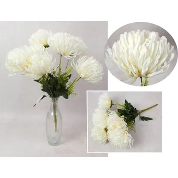 umělá květina Kytice CHRYZANTEMA roztřepená výška 45 cm, 7 stonků (7 květů 13x7 cm) BÍLO-BROSKVOVÁ