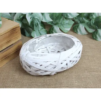 Obal na květináč Proutěný, ratanový obal s plastovou vložkou GNIAZDO OVAL 21x15x6 cm - BÍLÁ