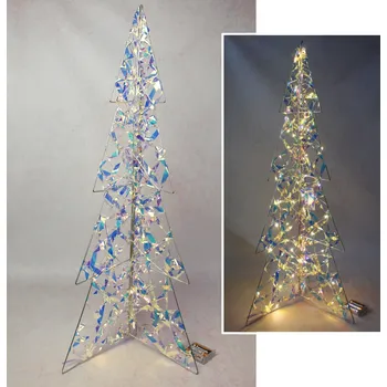 Vánoce Dekorace na drátěném stojanu s holografickou fólií CHOINKA rozkládací 60 LED 80 cm